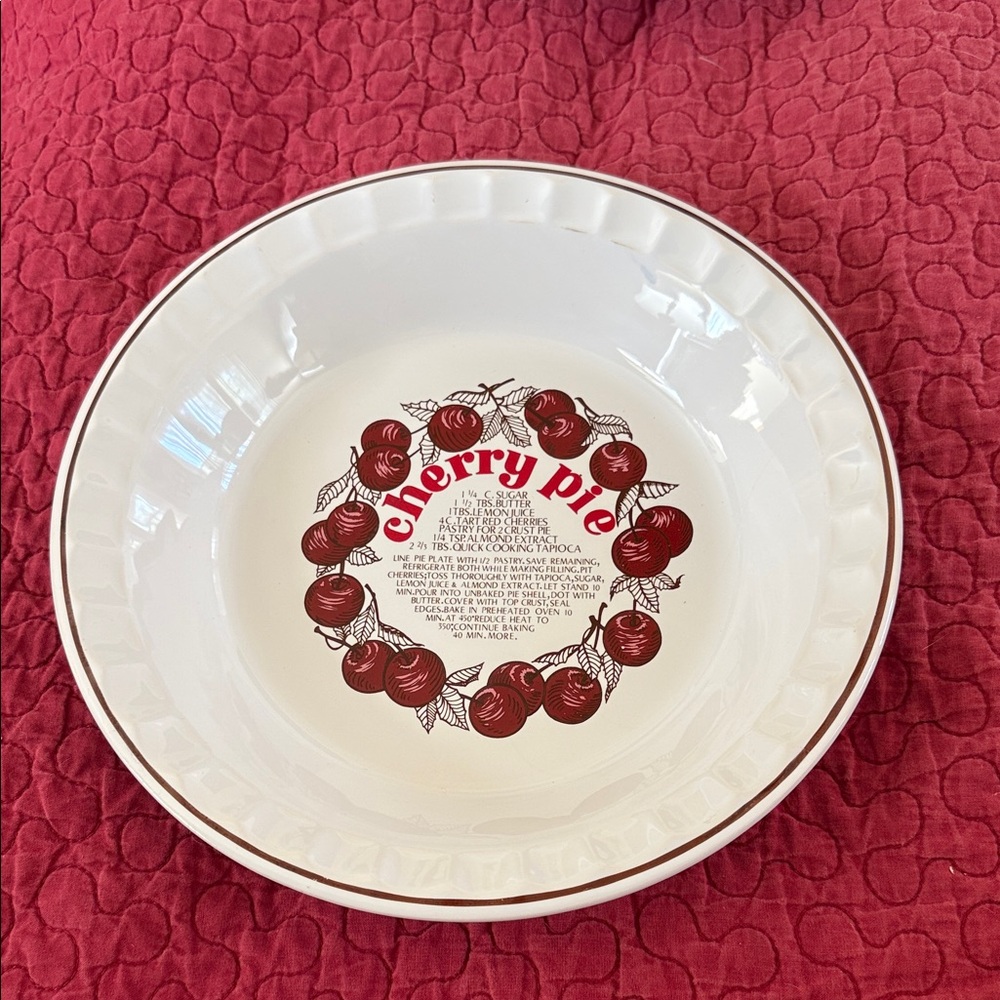 Cherry Pie Ceramic Serving Bowl - Red Cherry Wreath